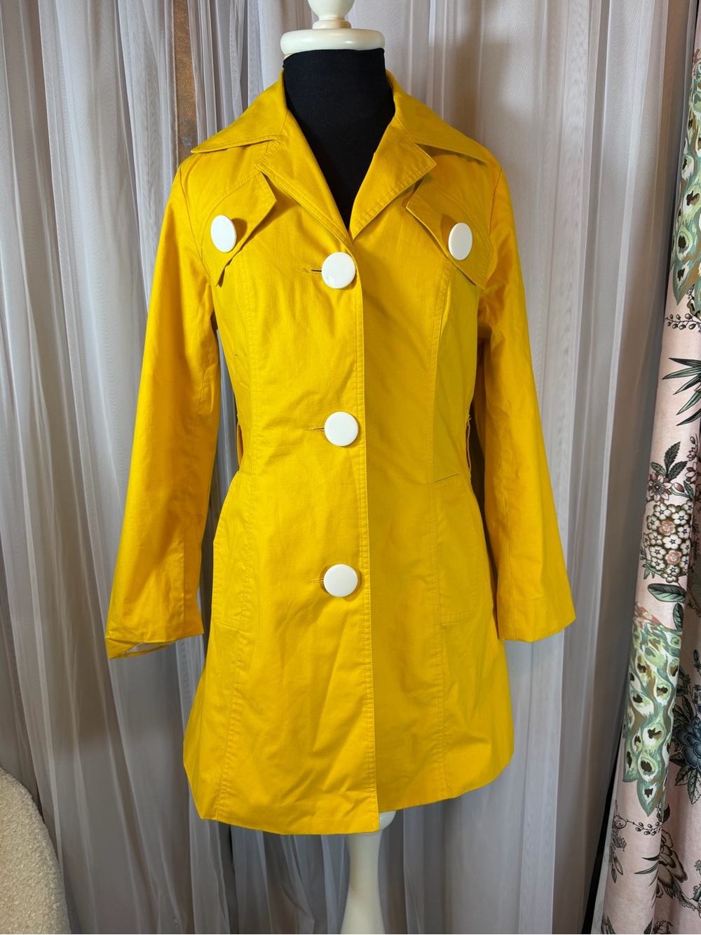Smythe Bright Yellow Trench Coat with White Buttons